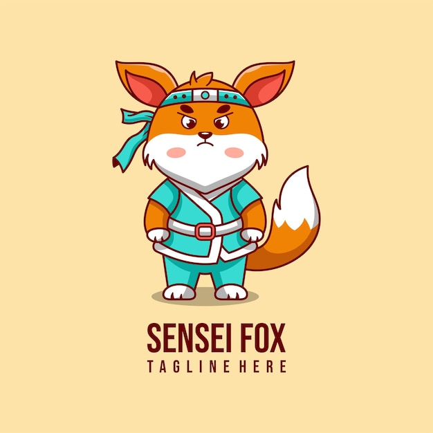 Sensei fox mascotte personage logo ontwerp vector illustratie