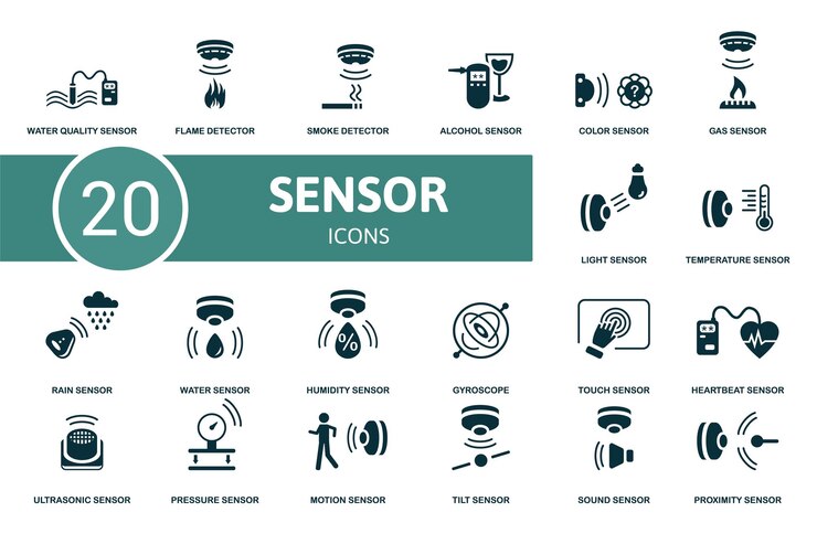 Vector sensor-iconset bevat bewerkbare iconen van het sensorthema zoals
