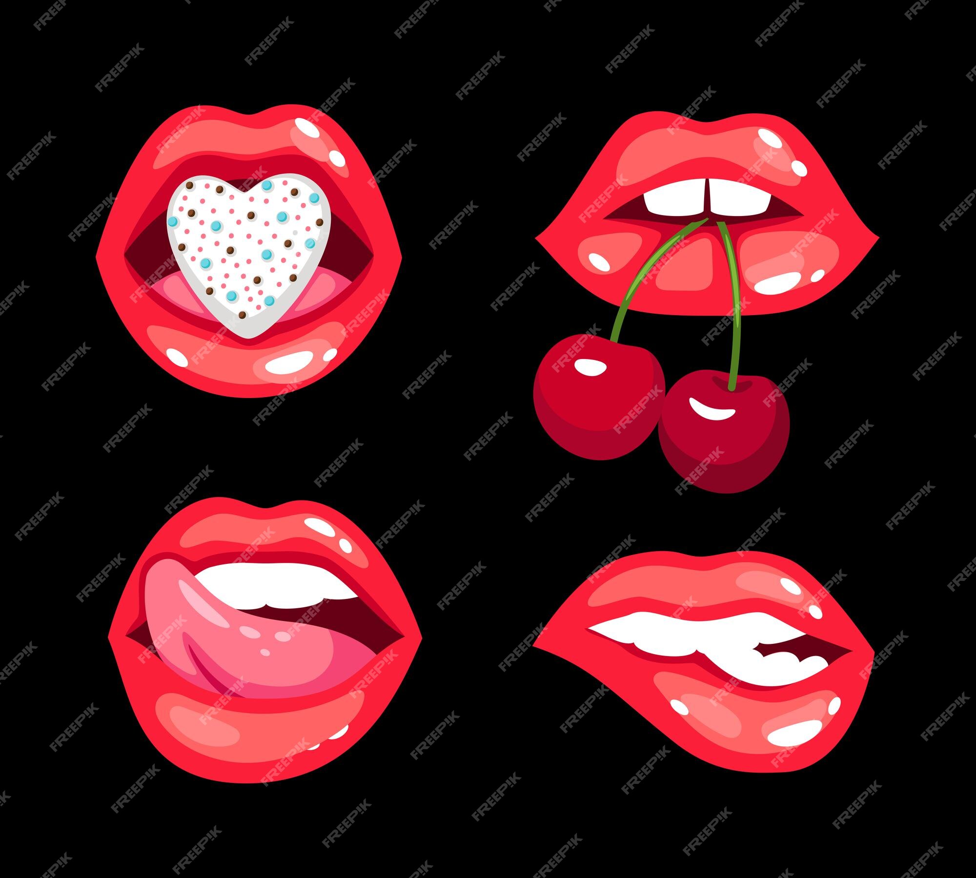 Premium Vector | Sensual kisses set. cartoon glossy sexy smiles ...