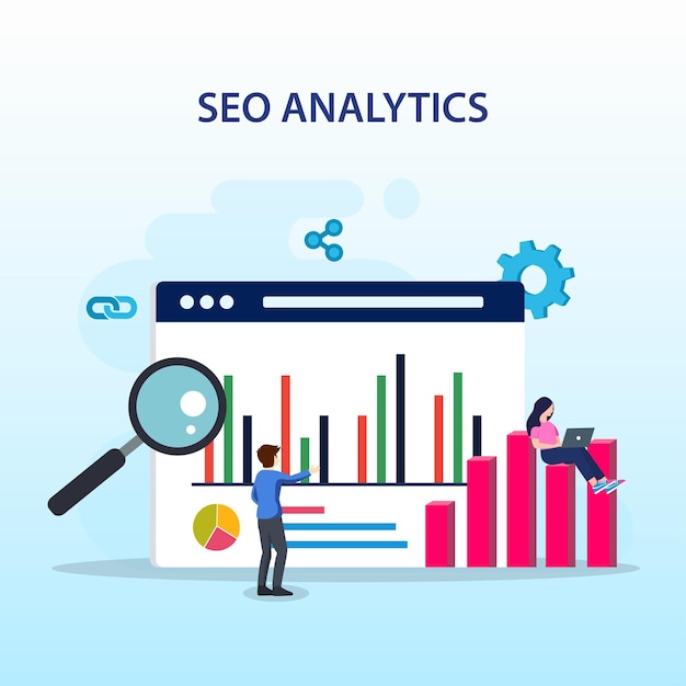 SEOAnalyticsチーム検索エンジンランキングSeo成功Seo最適化フラットベクトル