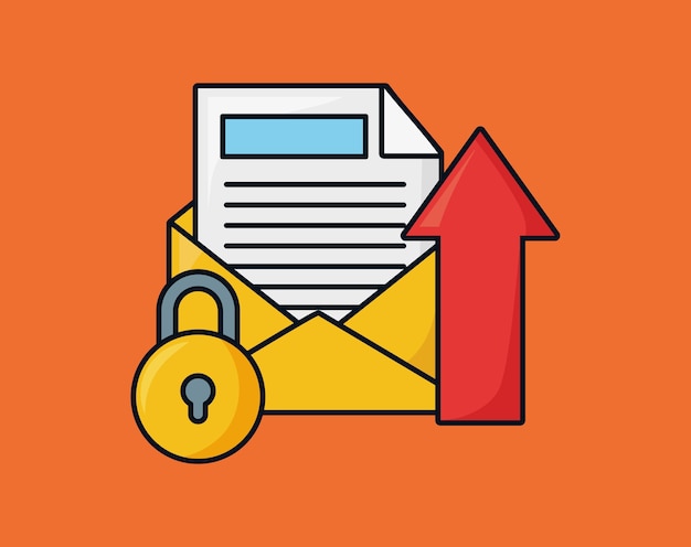 seo design with envelope and padlock with related icons