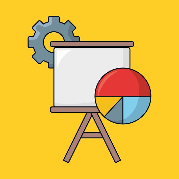 seo design with presentation board and pie chart