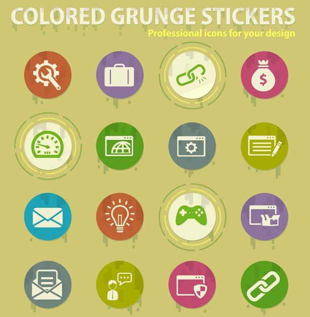 Seo and development colored grunge icons