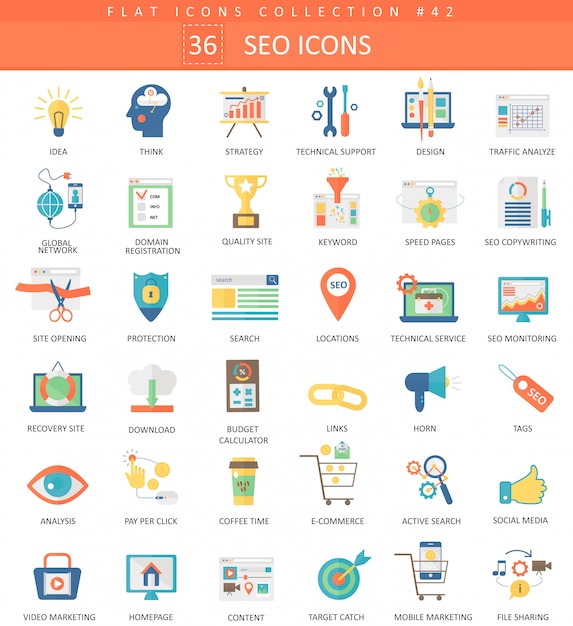 SEO and development flat icons set