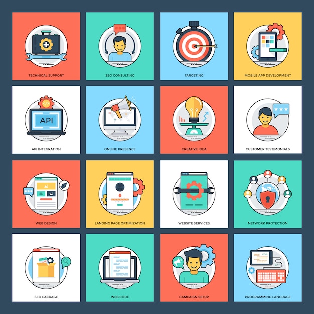  seo and development flat icons 