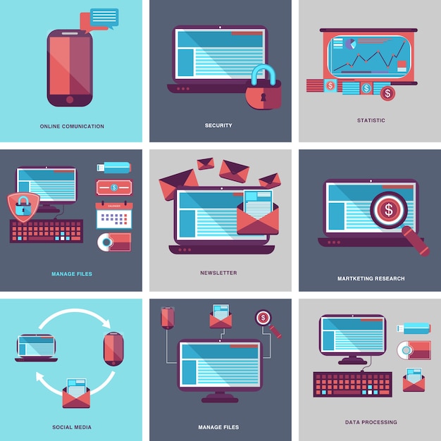 Vector seo development icon set