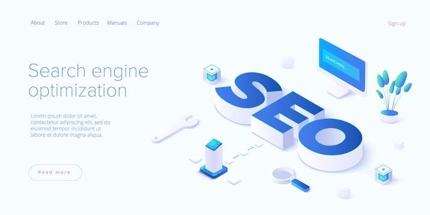 Vector seo development isometric illustration landing page