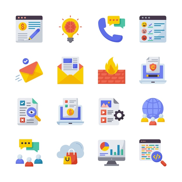 SEO Development And Marketing vector flat icon style illustration EPS 10 File Set 2