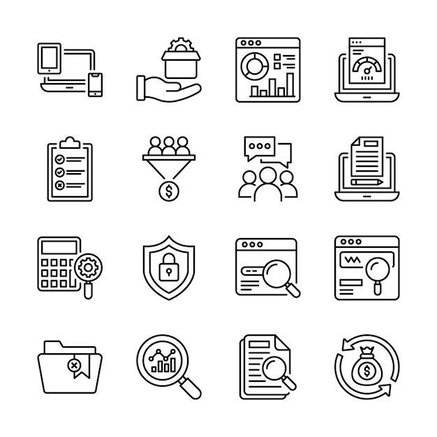 SEO Development And Marketing vector outline icon style illustration EPS 10 File Set 4