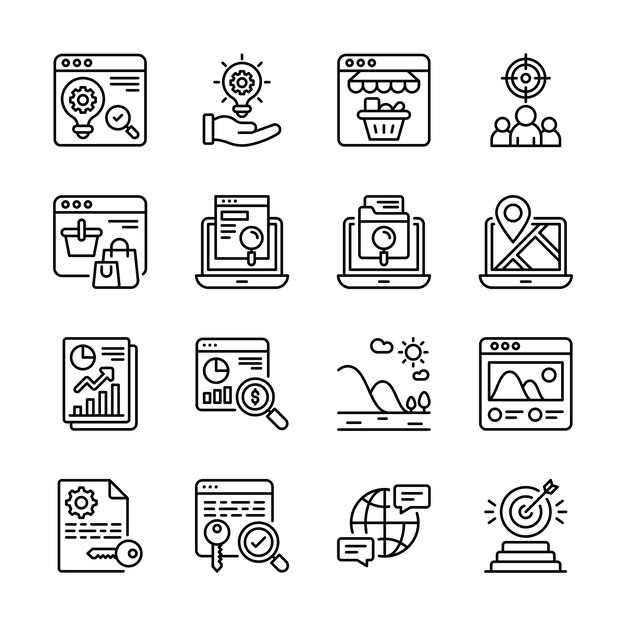 SEO Development And Marketing vector outline icon style illustration EPS 10 File Set 7