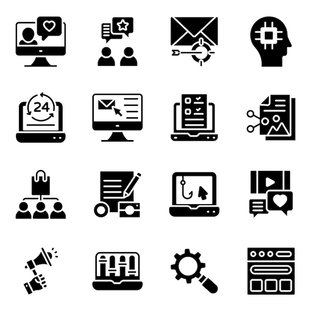 Seo en Media Solid Icons Pack