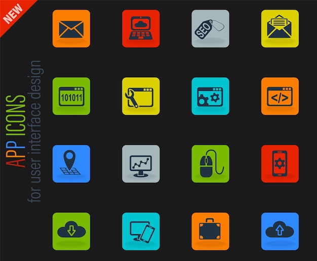 SEO en ontwikkeling icon set