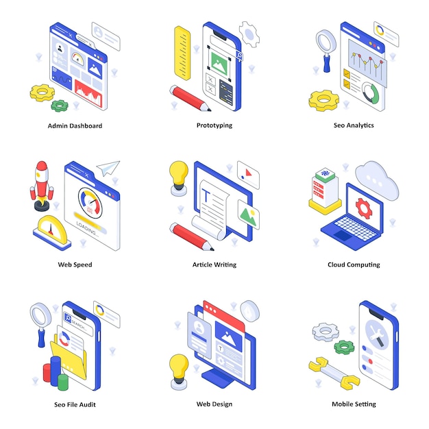 Seo en Web isometrische illustratie set 01