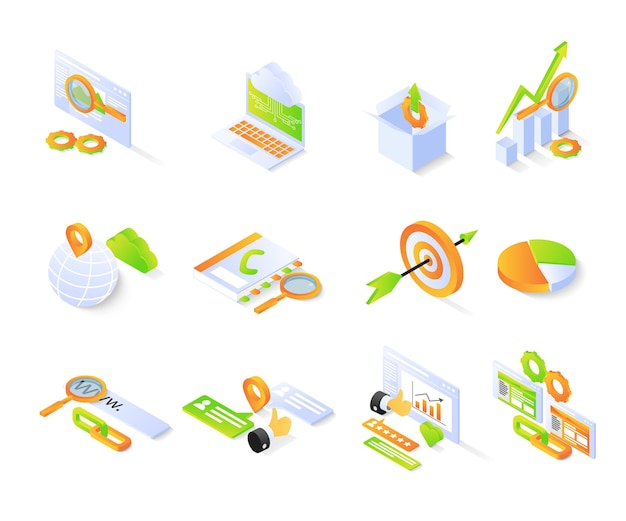 Seo icon with isometric style bundle or sets premium vector modern