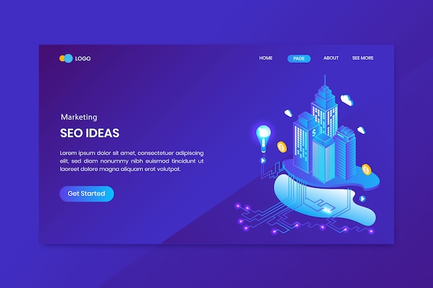 Seo idea marketing isometric concept landing page