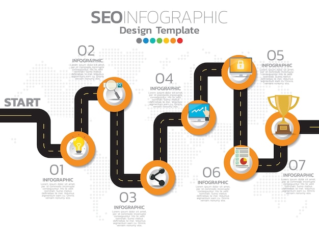 SEO Infographic tijdlijn sjabloonontwerp.