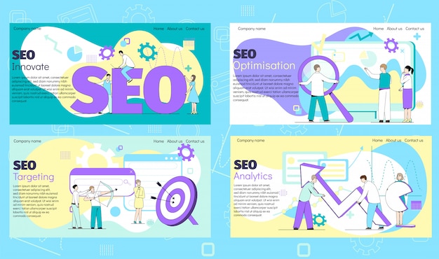 Seo internet banner for business web, site, website on web illustration with working people.