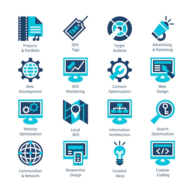 SEO and internet optimization icon set. Isolated vector illustration