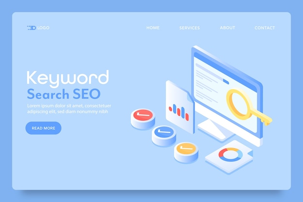 Vector seo keyword search landing page