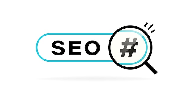 SEO label Панель сообщений с увеличительным стеклом Концепция дизайна логотипа Векторная иллюстрация