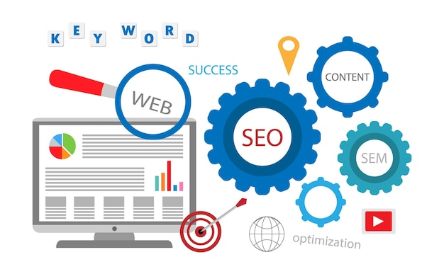 Seo marketing campaignSEM Business Search engine optimization Internet Marketing search flat vector with icons and texts