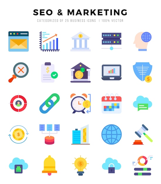 SEO MARKETING icons set for website and mobile site and apps