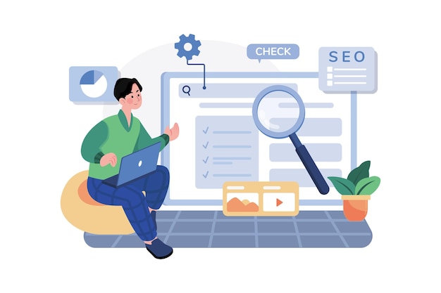 Vettore concetto di illustrazione di monitoraggio seo su sfondo bianco