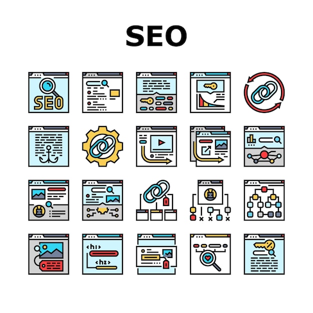 SEO optimaliseren gemeenschaps iconen set vector