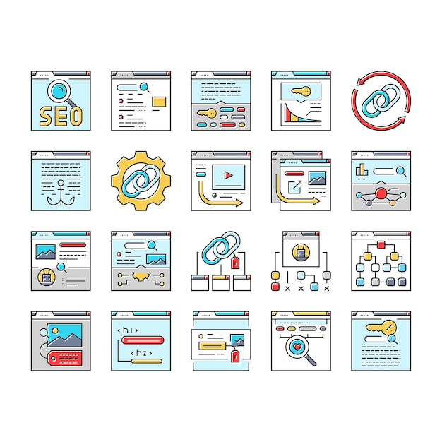 SEO optimaliseren gemeenschaps iconen set vector