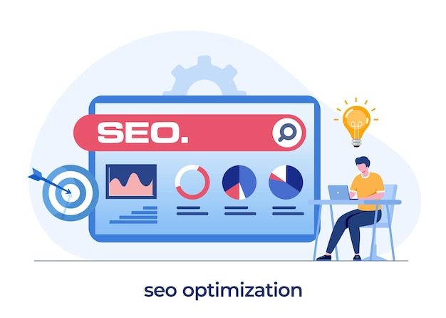 SEO optimization concept, website development, entrepreneur, business web, data analyst, flat illustration vector