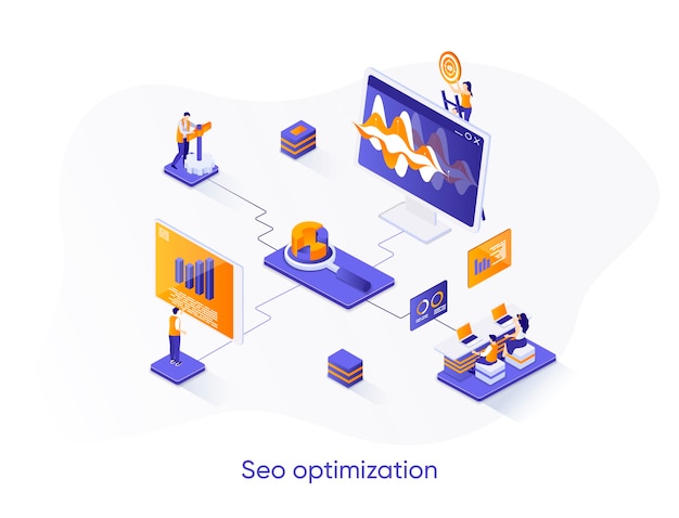 SEO optimization isometric web banner.