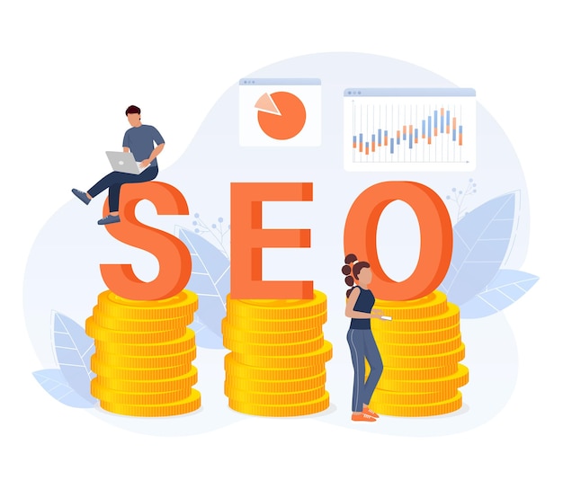 SEO-оптимизация, веб-аналитика и SEO-маркетинг, концепция социальных сетей. Аналитика деловых людей.