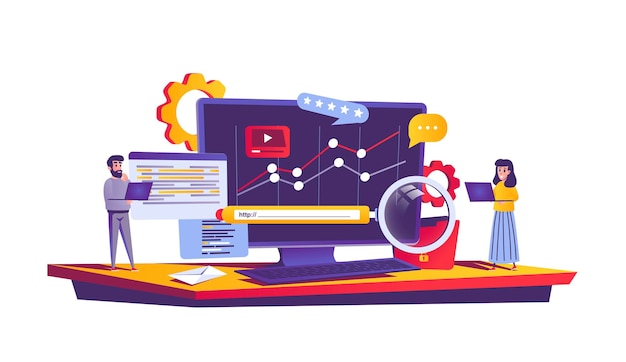 Seo optimization web concept in cartoon style