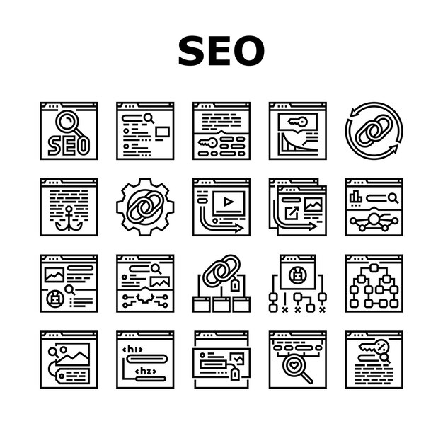 seo optimize community icons set vector