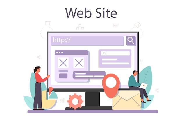 Vector seo optimizer online service of platform. idee van zoekmachineoptimalisatie voor website.