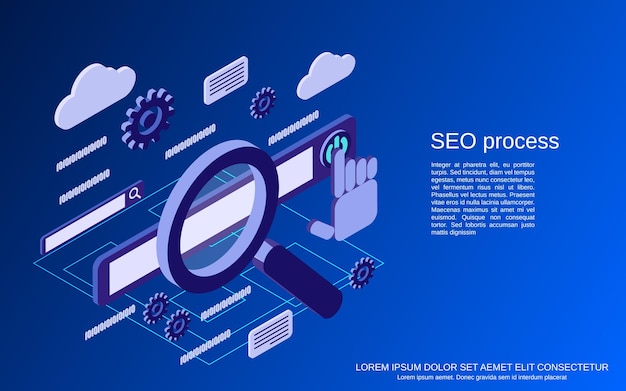 SEO proces platte 3d isometrische vector concept illustratie