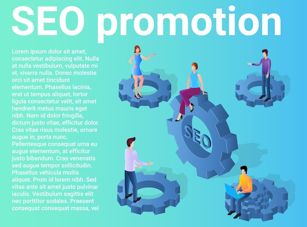 SEO promotion People next to big gears The concept of new search technologies