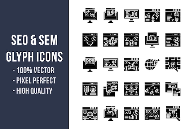 SEO and SEM Glyph Icons