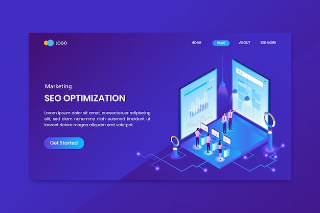 SEO Service Isometric Concept Landing Page