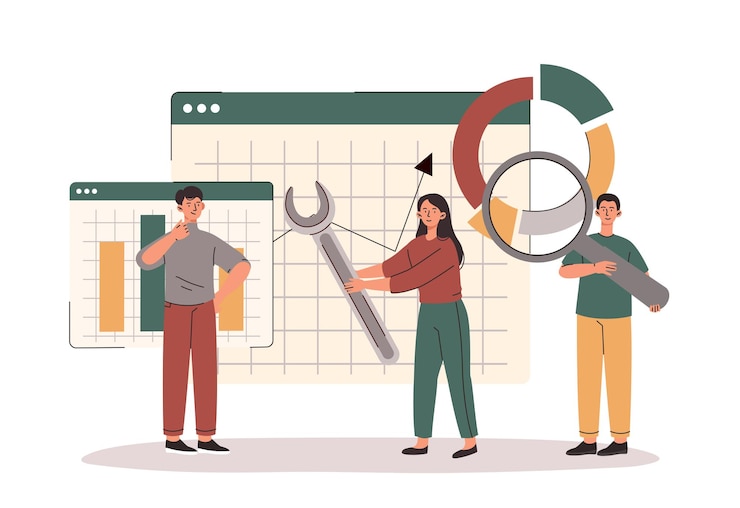 Vector seo team at work