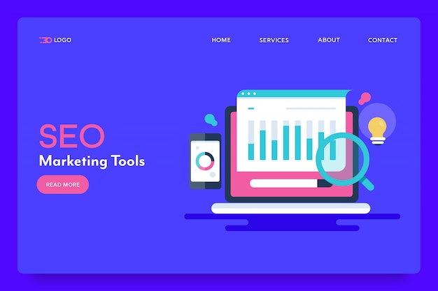 Vector seo tools conceptual landing page