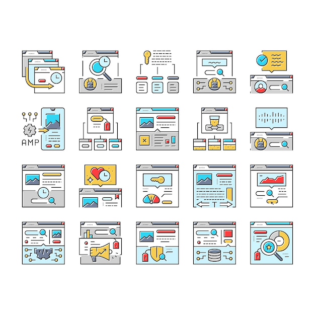 SEO verbeteren top website iconen set vector
