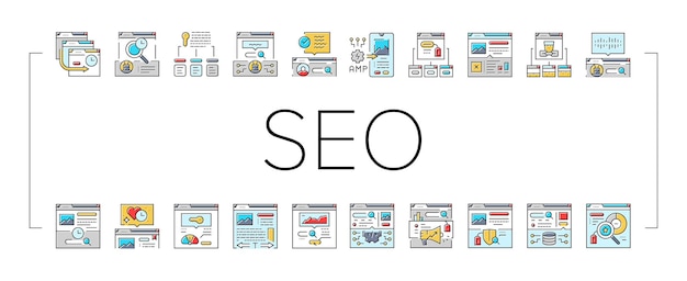 SEO verbeteren top website iconen set vector