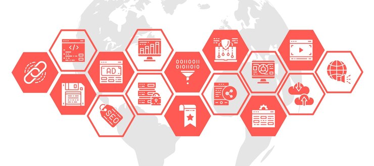Vector seo web banner with icon set bookmark hosting illustration concept for business webpage