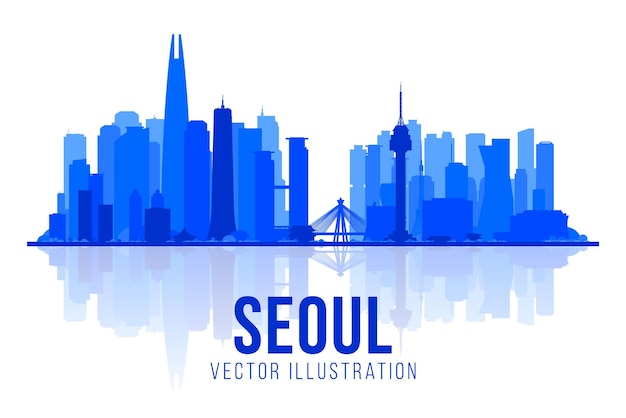 Vector seoul korea city silhouette skyline vector background flat trendy illustration business travel and tourism concept with modern buildings image for banner or website