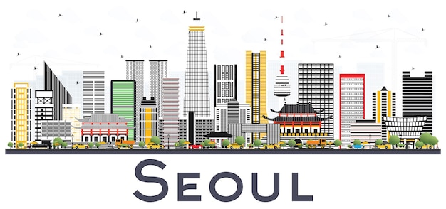 Seoul Korea City Skyline met kleur gebouwen geïsoleerd op een witte achtergrond. Vectorillustratie. Zakelijk reizen en toerisme Concept met moderne architectuur. Seoul stadsgezicht met monumenten.