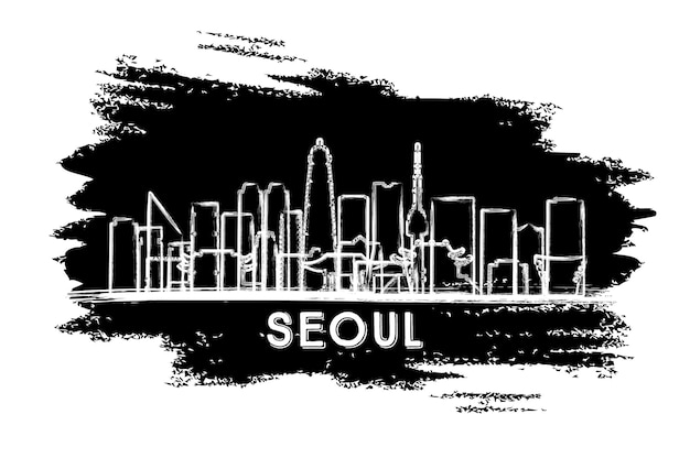 Seoul corea del sud city skyline silhouette mano bozzetto viaggio d'affari e concetto di turismo con architettura moderna