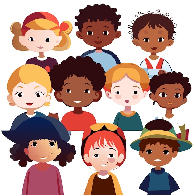 Vector separate illustrations multicultural children vector design