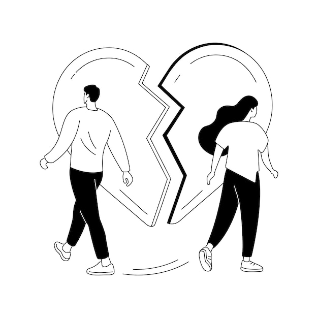 Separated person abstract concept vector illustration Legal separation divided couple apart from spouse break up divorce agreement child custody broken heart love people abstract metaphor