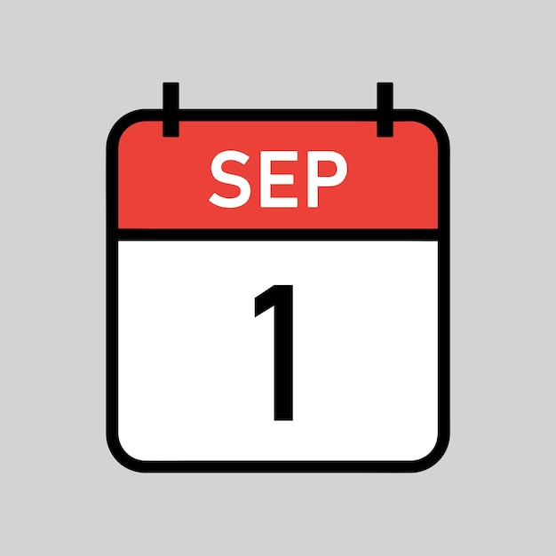 9 月 1 日黒のアウトライン カレンダー日付シンプルなベクトル図と赤と白の色のカレンダー ページ